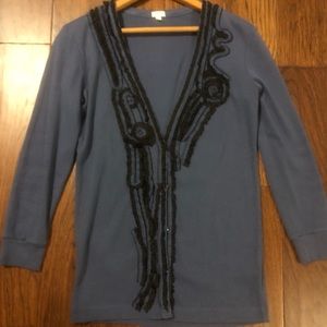 J. Crew Cardigan blue with ruffles size small